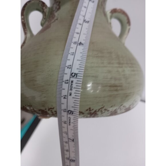 Vintage Italian Pottery Clay Double Handled Mint Green Vase Rustic Mid Century - Picture 9 of 10